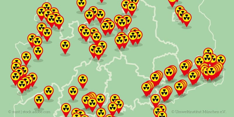 Landkarte, die Atommüll-Standorte markiert
