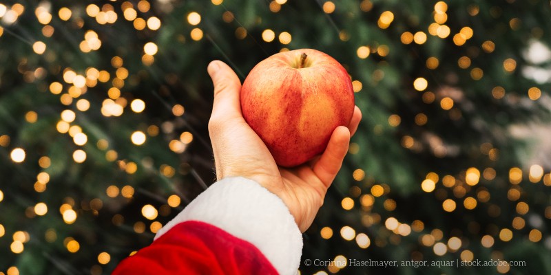Ein Apfel, der als Geschenk überreicht wird